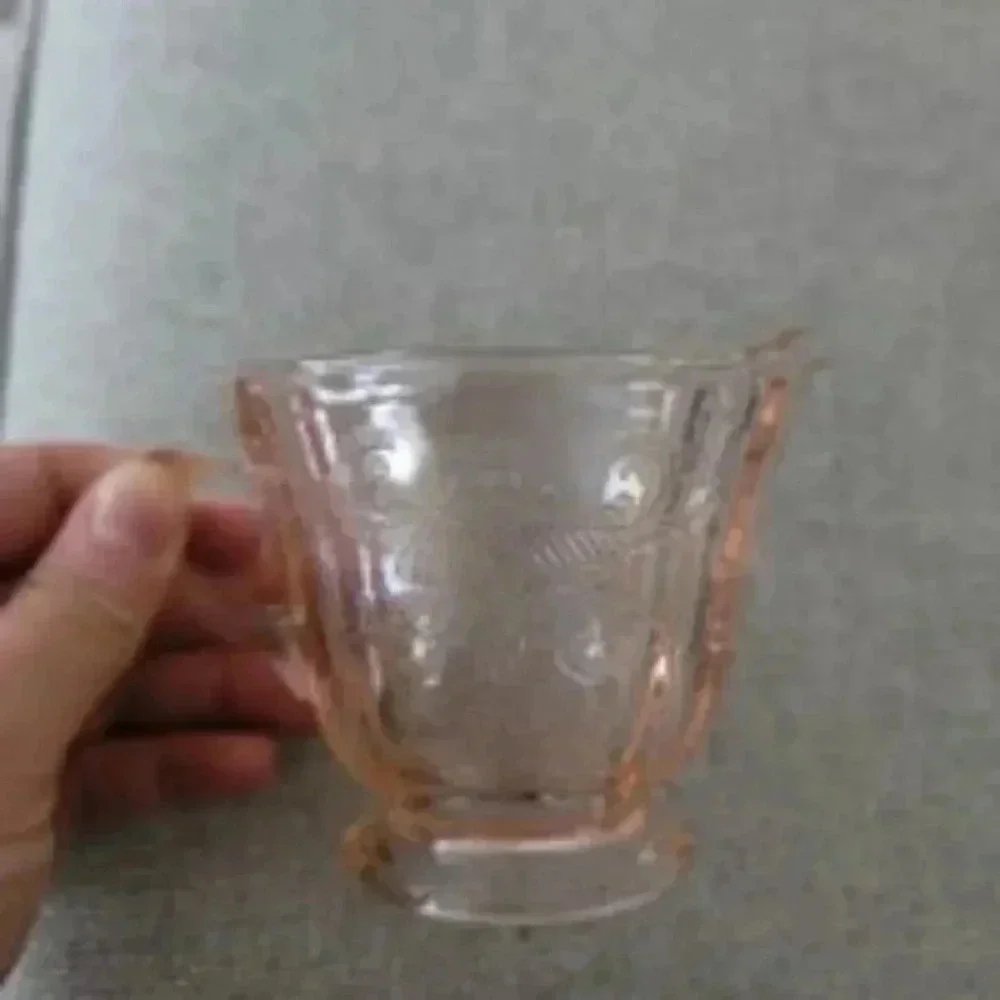 Vintage Depression Federal Madrid Glass Pink Teacup , goblet, and creamer.